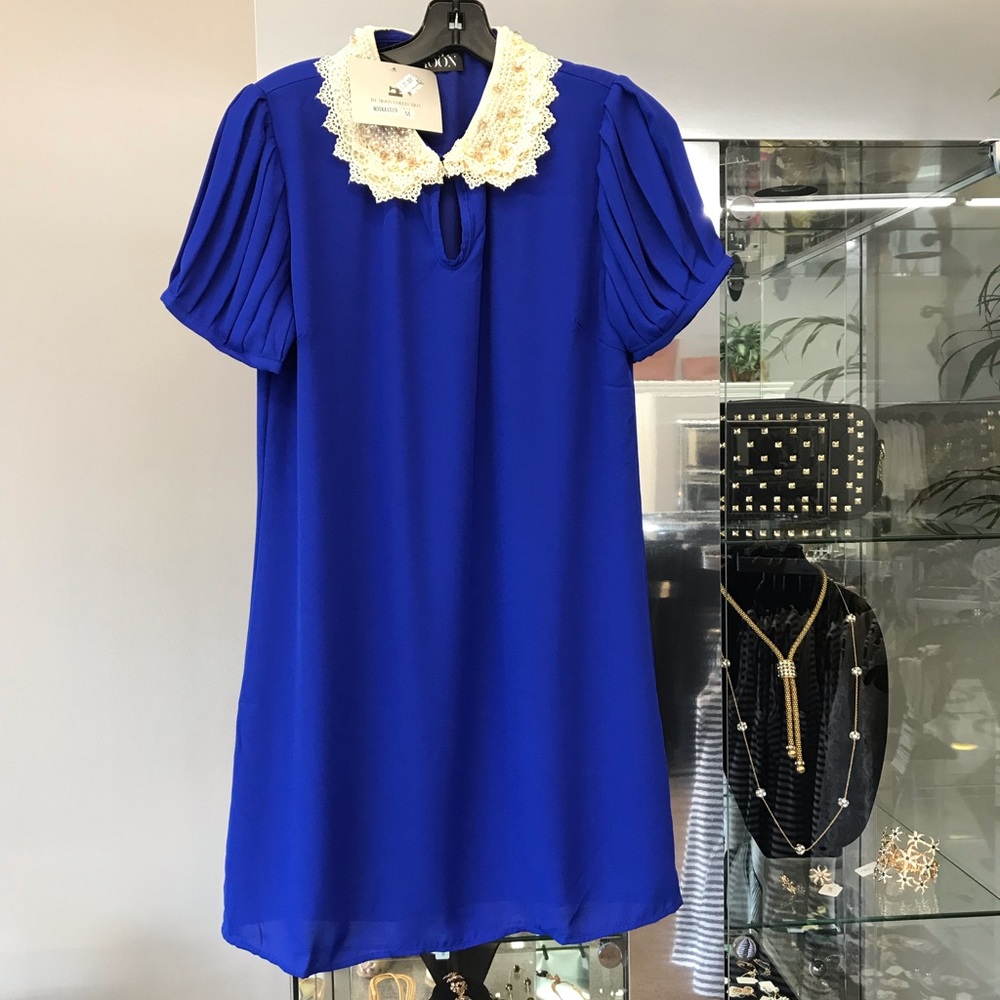 Royal Blue Pearl Collared Dress